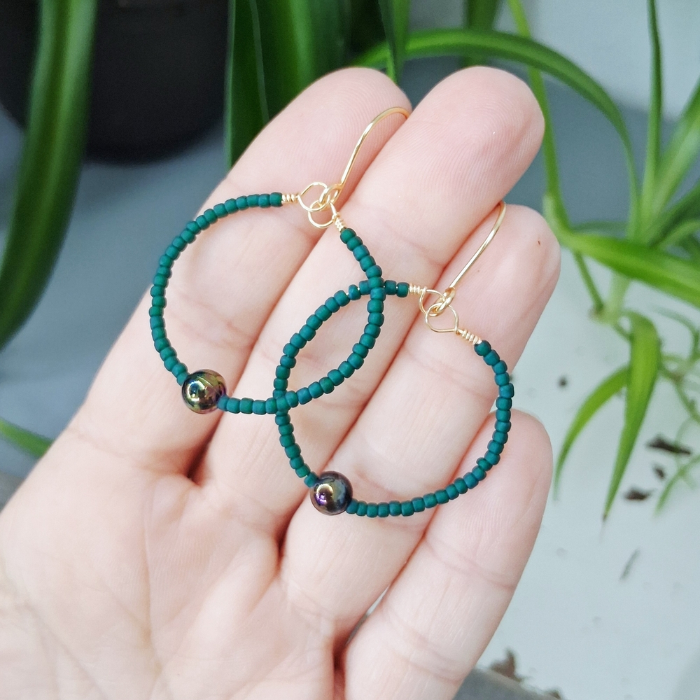 BOGO EARRINGS Chic Teal Beaded Hoop Earrings